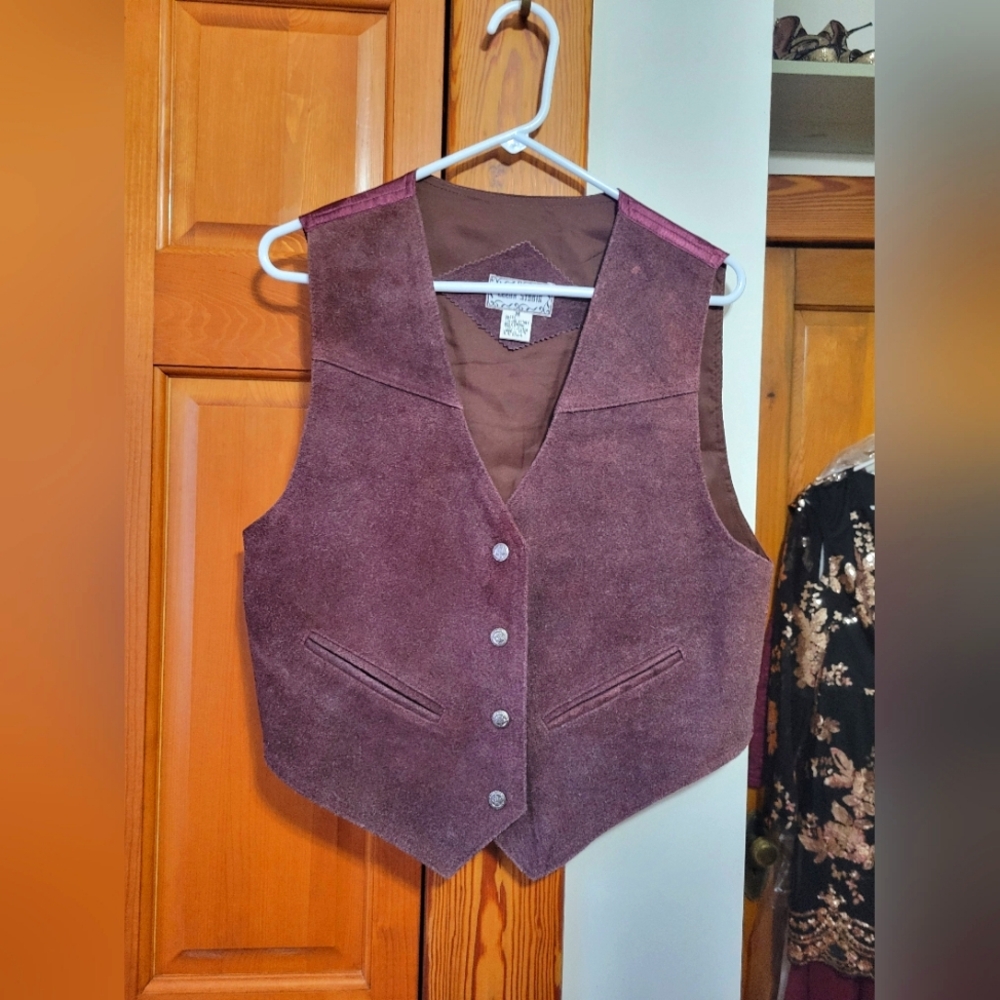 Vintage Genuine Leather Suede Vest in Dark Chocolate Brown Medium